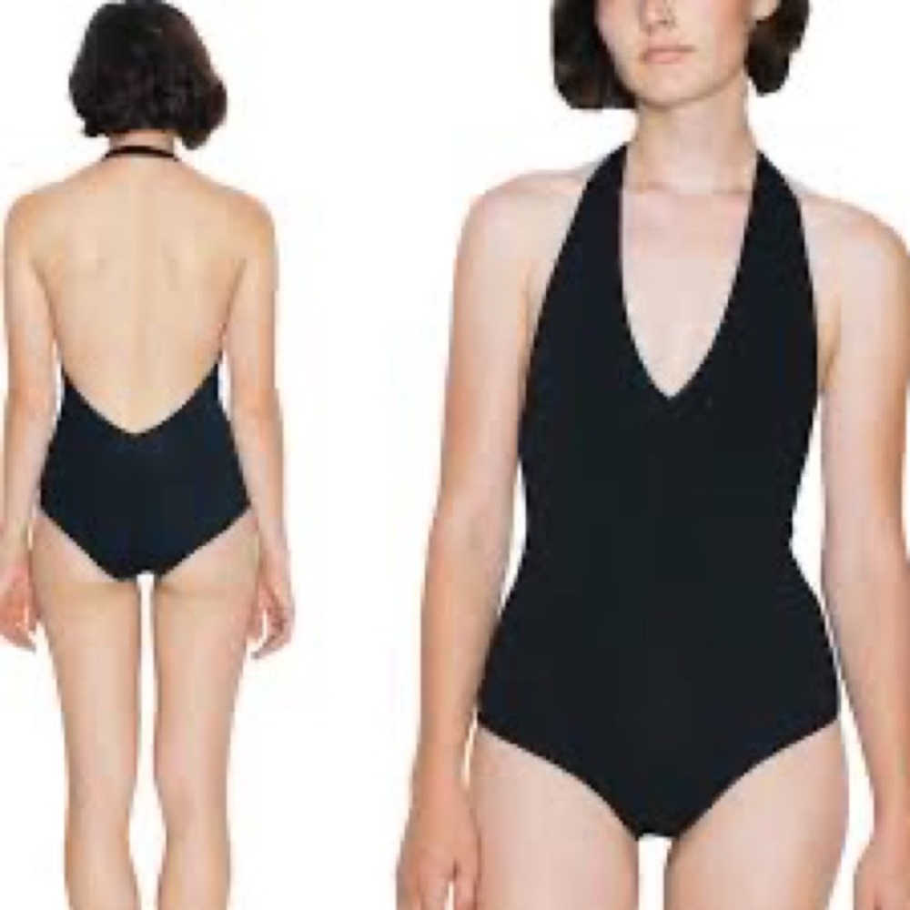 Black halter top body suit